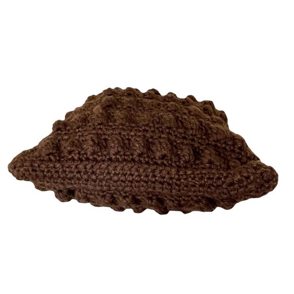 Handmade Crochet Chunky Knit Boho Brown Hand Bag 70s Grannycore Bamboo Handles - Picture 5 of 10